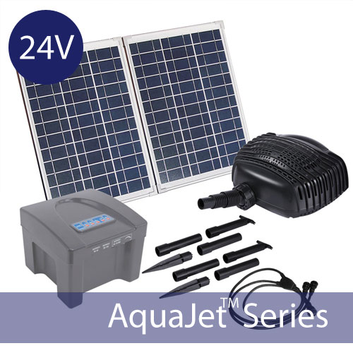 Solar Water Fountain HighPowered Pump Kit AquaJet Custom Kit 24V with Battery Backup